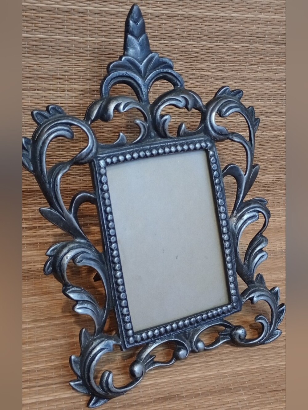 Ornate VTG silver metal Picture Frame Rococo Baroque Hollywood Regency 3.5x5